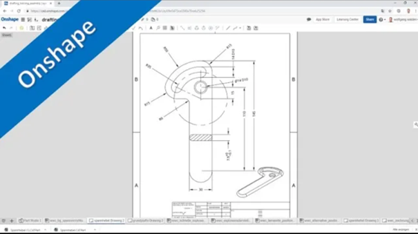 Videotutorial – onshape – drafting – Spannhebel