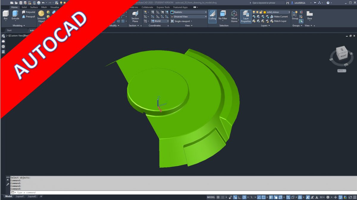 Videotutorial autocad 2020 surfaces From Drawing to Model