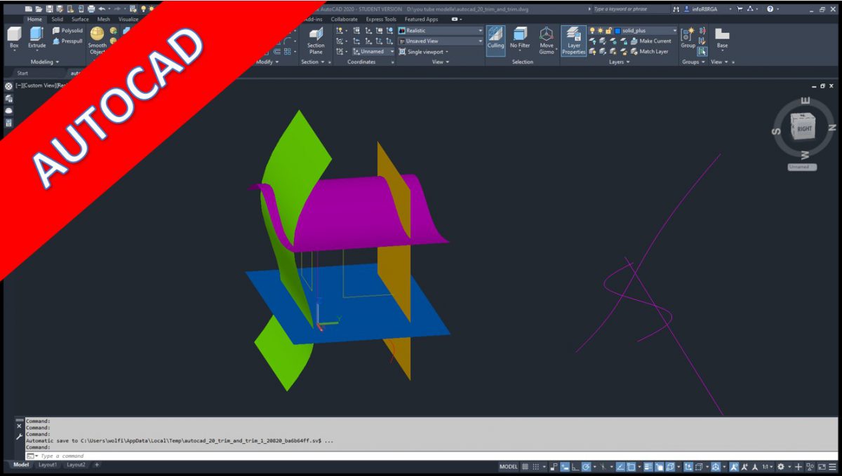 Videotutorial autocad 2020 surfaces Trim & Trim wolfgang walden