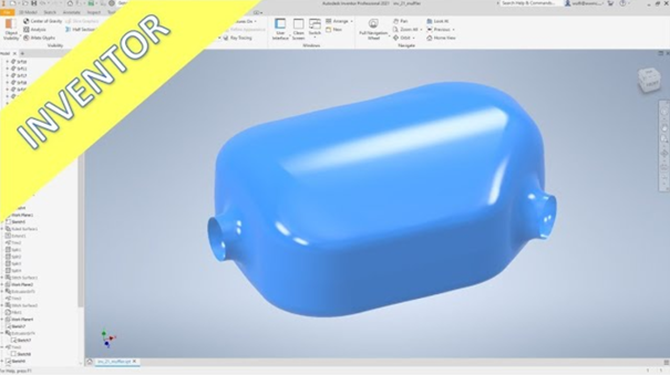 Videotutorial – inventor 2021 – surfaces – Muffler / Silencer